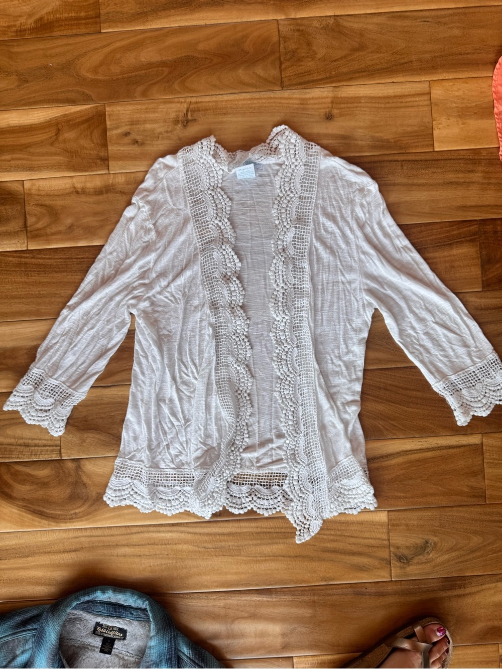 The Paragon Light Cream Crochet-Trim Openfront Cardigan Shrug